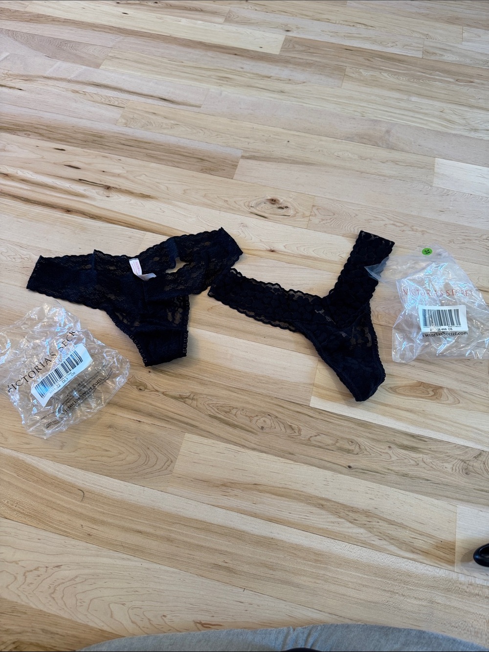 Victoria’s Secret-Black Lace Thong Panties-New-OS-Set of Two-Y2K